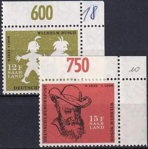 SAARLAND 1958 Mi-Nr. 429/30 Eckrand ** MNH