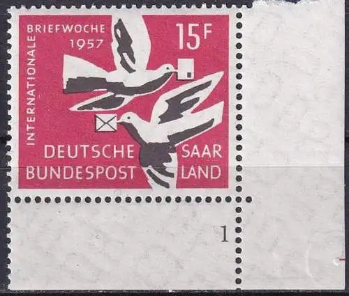 SAARLAND 1957 Mi-Nr. 408 Eckrand mit Formnummer ** MNH