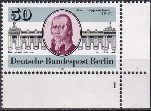 BERLIN 1981 Mi-Nr. 639 ** MNH Eckrand Formnummer