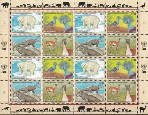 UNO GENF 1997 Mi-Nr. 305/08 Kleinbogen gefährdete Arten ** MNH