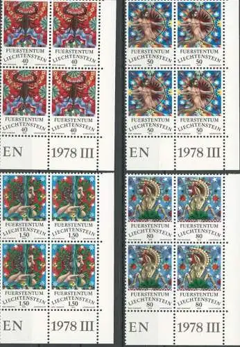 LIECHTENSTEIN 1978 Mi-Nr. 713/16 Eckrandviererblocks ** MNH