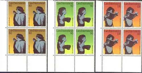 LIECHTENSTEIN 1979 Mi-Nr. 725/27 Eckrandviererblocks ** MNH