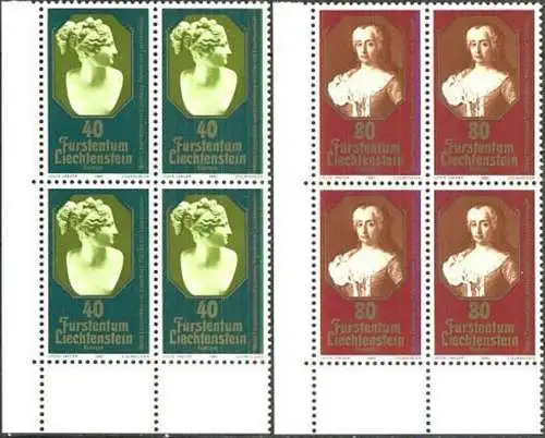 LIECHTENSTEIN 1980 Mi-Nr. 741/42 Eckrand-Viererblocks ** MNH