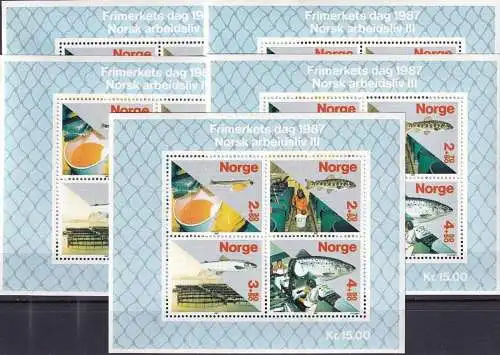 NORWEGEN 1987 Mi-Nr. Block 8 5 Stück ** MNH