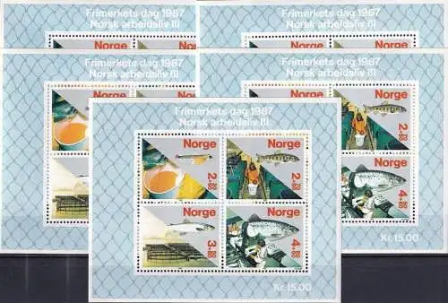 NORWEGEN 1987 Mi-Nr. Block 8 5 Stück ** MNH