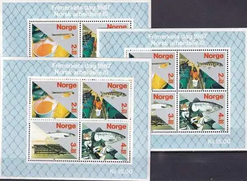 NORWEGEN 1987 Mi-Nr. Block 8 3 Stück ** MNH