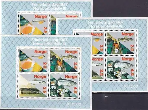 NORWEGEN 1987 Mi-Nr. Block 8 3 Stück ** MNH