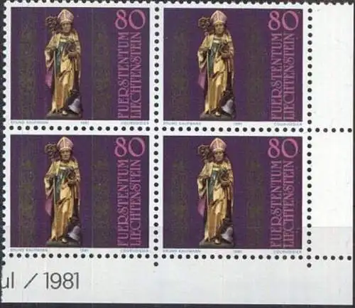 LIECHTENSTEIN 1981 Mi-Nr. 775 Eckrand-Viererblock ** MNH