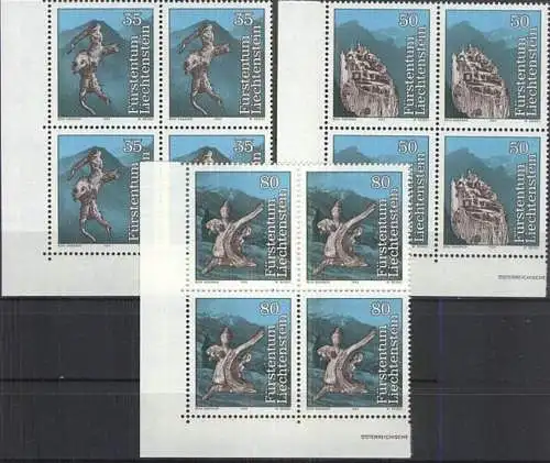 LIECHTENSTEIN 1984 Mi-Nr. 843/45 Eckrandviererblocks ** MNH