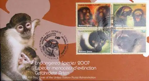 UNO GENF 2007 Mi-Nr. 561/64 gefährdete Arten FDC