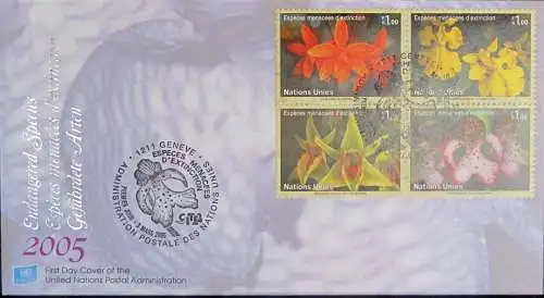 UNO GENF 2005 Mi-Nr. 510/13 gefährdete Arten FDC