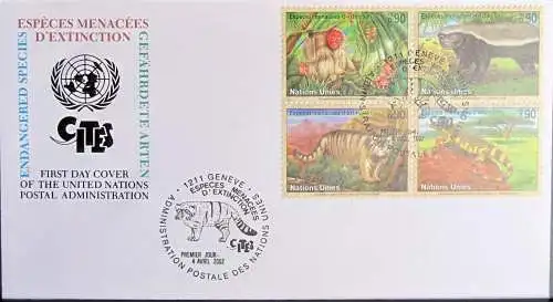 UNO GENF 2002 Mi-Nr. 434/37 gefährdete Arten FDC