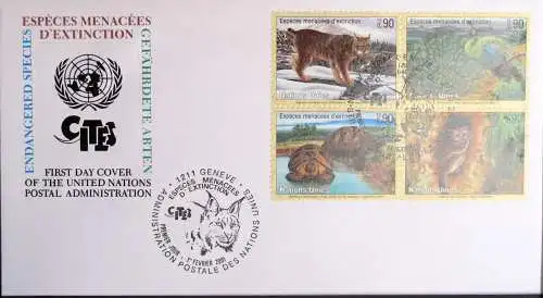 UNO GENF 2001 Mi-Nr. 409/12 gefährdete Arten FDC