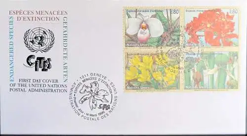 UNO GENF 1996 Mi-Nr. 288/91 gefährdete Arten FDC