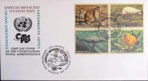 UNO GENF 1994 Mi-Nr. 245/48 gefährdete Arten FDC