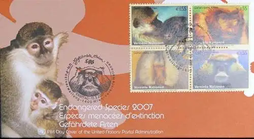 UNO WIEN 2007 Mi-Nr. 485/88 gefährdete Arten FDC