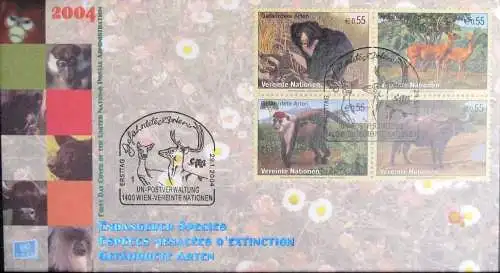 UNO WIEN 2004 Mi-Nr. 406/09 gefährdete Arten FDC