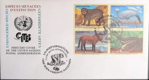 UNO WIEN 1997 Mi-Nr. 222/25 gefährdete Arten FDC