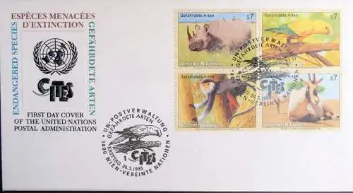 UNO WIEN 1995 Mi-Nr. 180/83 gefährdete Arten FDC