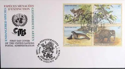 UNO WIEN 1994 Mi-Nr. 162/65 gefährdete Arten FDC