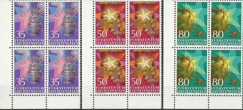 LIECHTENSTEIN 1985 Mi-Nr. 884/86 Eckrand-Viererblocks ** MNH