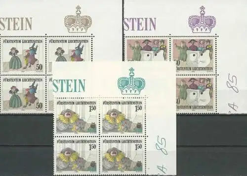 LIECHTENSTEIN 1985 Mi-Nr. 887/89 Eckrandviererblocks ** MNH