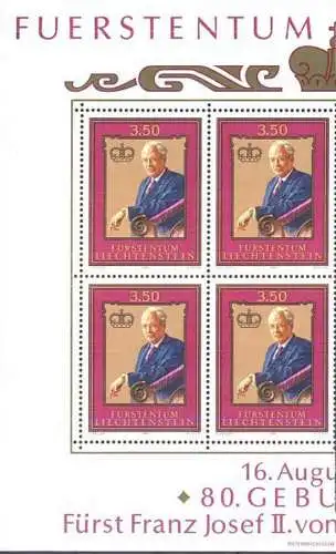LIECHTENSTEIN 1986 Mi-Nr. 903 Eckrand-Viererblock ** MNH