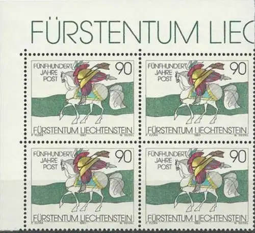 LIECHTENSTEIN 1990 Mi-Nr. 1004 Eckrandviererblock ** MNH