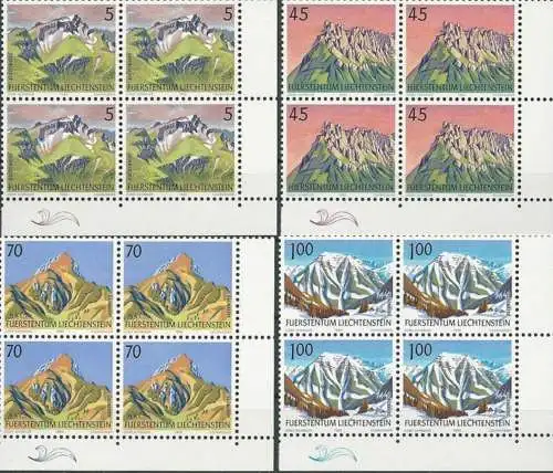 LIECHTENSTEIN 1990 Mi-Nr. 993/96 Eckrandviererblocks ** MNH