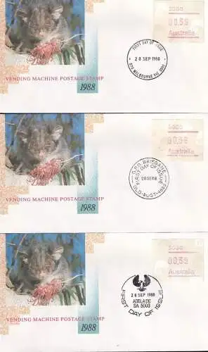 AUSTRALIEN 1988 Mi-Nr. ATM 12.1 - 12.8 Automatenmarken FDC