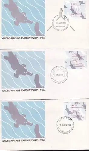 AUSTRALIEN 1986 Mi-Nr. ATM 6.1 - 6.8 Automatenmarken FDC