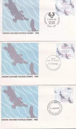 AUSTRALIEN 1986 Mi-Nr. ATM 6.1 - 6.8 Automatenmarken FDC