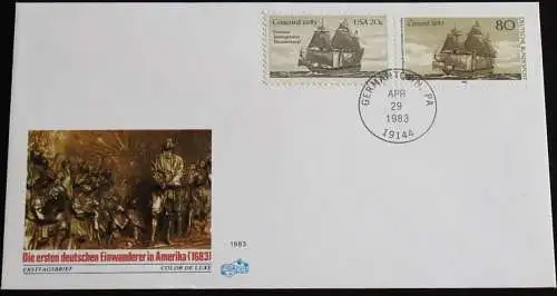 DEUTSCHLAND 1983 Mi-Nr. 1180 mit USA MI-Nr. 1628 auf FDC Stempel Germantown