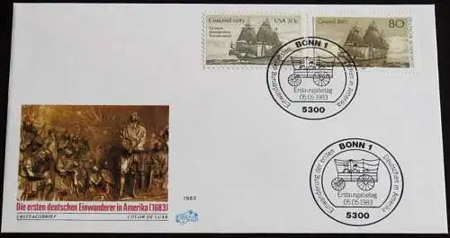 DEUTSCHLAND 1983 Mi-Nr. 1180 mit USA MI-Nr. 1628 auf FDC Stempel Bonn