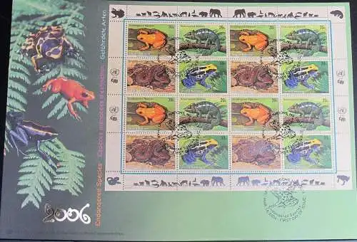 UNO NEW YORK 2006 Mi-Nr. 1015/18 Kleinbogen gefährdete Arten FDC