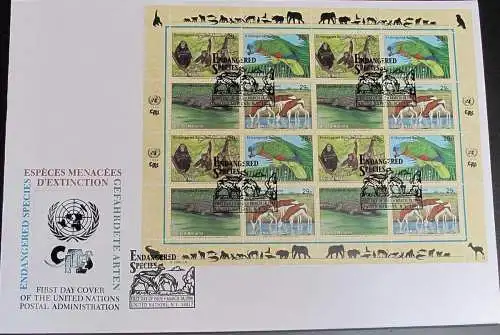 UNO NEW YORK 1994 Mi-Nr. 663/66 Kleinbogen gefährdete Arten FDC