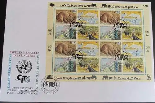 UNO NEW YORK 1993 Mi-Nr. 644/47 Kleinbogen gefährdete Arten FDC