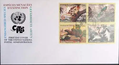 UNO NEW YORK 2001 Mi-Nr. 856/59 gefährdete Arten FDC