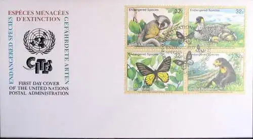 UNO NEW YORK 1998 Mi-Nr. 767/70 gefährdete Arten FDC