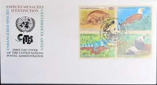 UNO NEW YORK 1995 Mi-Nr. 681/84 gefährdete Arten FDC
