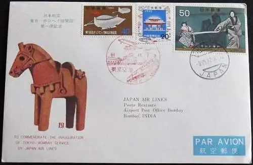 JAPAN 1972 JAL FIRST FLIGHT TOKYO - BOMBAY - ROUTE