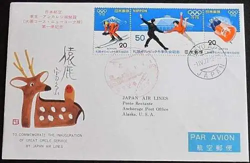 JAPAN 1972 JAL FIRST FLIGHT TOKYO - ANCHORAGE - ROUTE
