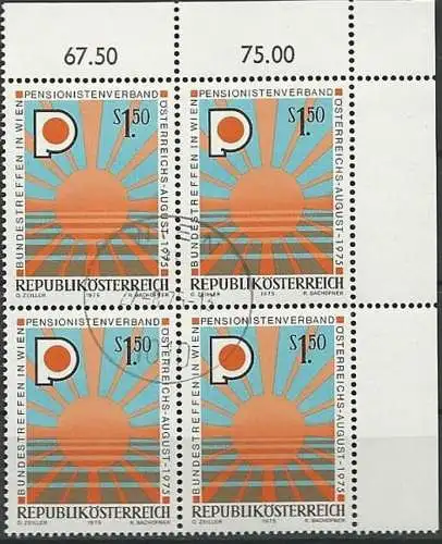 ÖSTERREICH 1975 Mi-Nr. 1490 Eckrand-Viererblock o used - aus Abo
