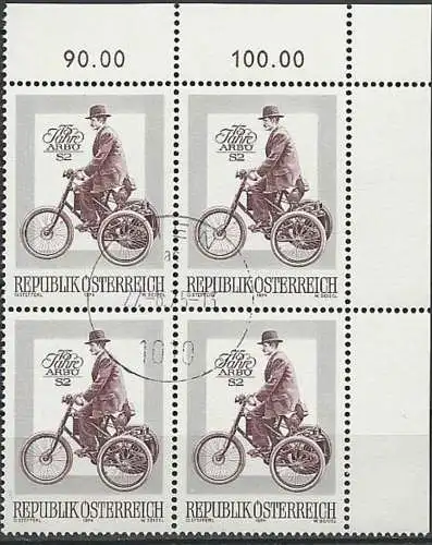 ÖSTERREICH 1974 Mi-Nr. 1451 Eckrand-Viererblock o used - aus Abo