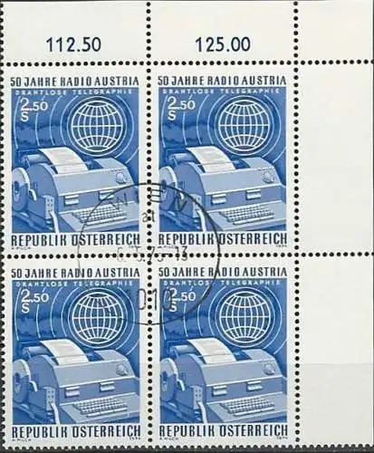 ÖSTERREICH 1974 Mi-Nr. 1437 Eckrand-Viererblock o used - aus Abo