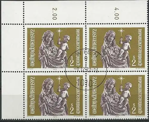 ÖSTERREICH 1972 Mi-Nr. 1405 Eckrand-Viererblock o used - aus Abo