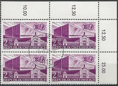 ÖSTERREICH 1971 Mi-Nr. 1368 Eckrand-Viererblock o used - aus Abo