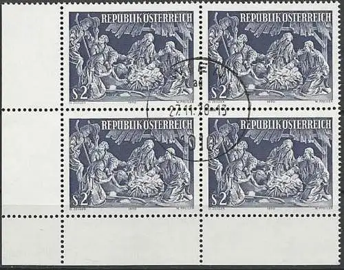 ÖSTERREICH 1970 Mi-Nr. 1349 Eckrand-Viererblock o used - aus Abo