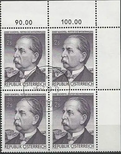 ÖSTERREICH 1970 Mi-Nr. 1320 Eckrand-Viererblock o used - aus Abo