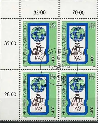 ÖSTERREICH 1982 Mi-Nr. 1705 Eckrand-Viererblock o used - aus Abo